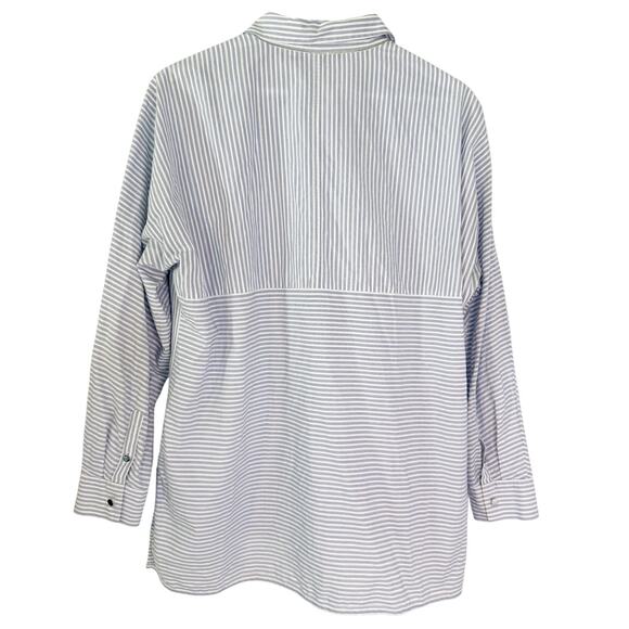 Lafayette 148 NY Blue Striped Button Down Shirt Medium - Picture 2 of 6